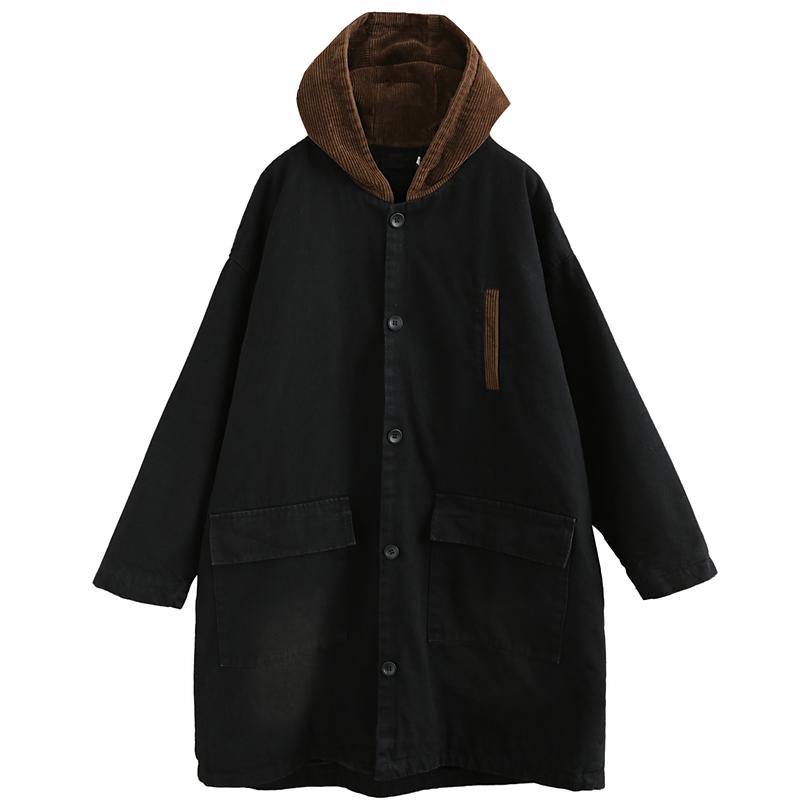 Snow Outwear Black Hooded Patchwork Coats