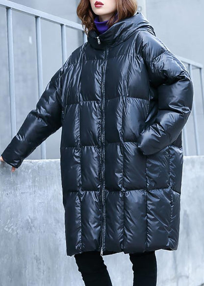 Warm Winter Coat Overcoat Black Hooded Zippered Parkas