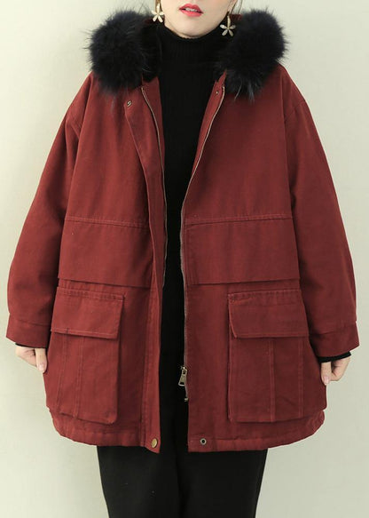 Warm Winter Coat Wintercoats Red Faux Fur Collar Outwear