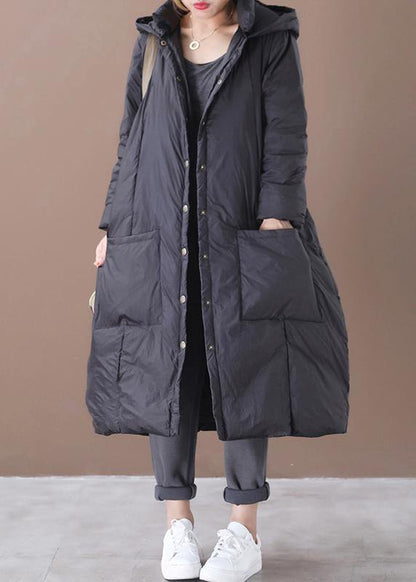Winter Jacket Overcoat Black Hooded Button Down Warm Winter Coat
