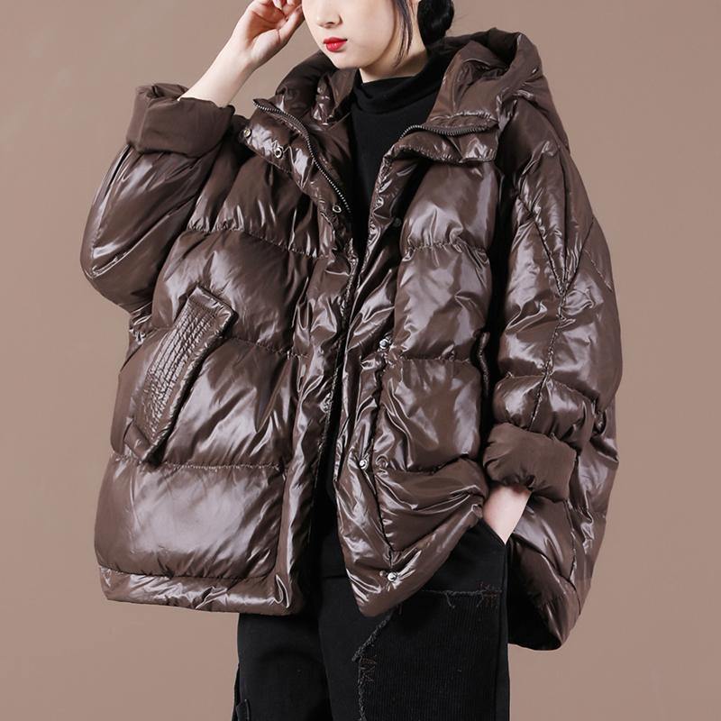 Parka Jackets Chocolate Hooded Zippered Down Coat