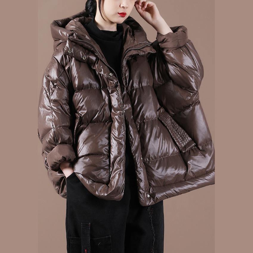 Parka Jackets Chocolate Hooded Zippered Down Coat