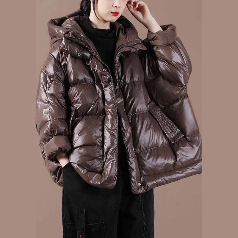 Parka Jackets Chocolate Hooded Zippered Down Coat