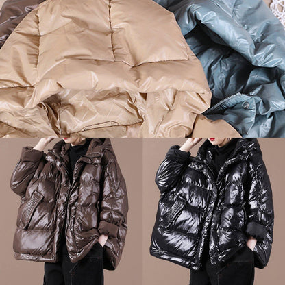 Parka Jackets Chocolate Hooded Zippered Down Coat