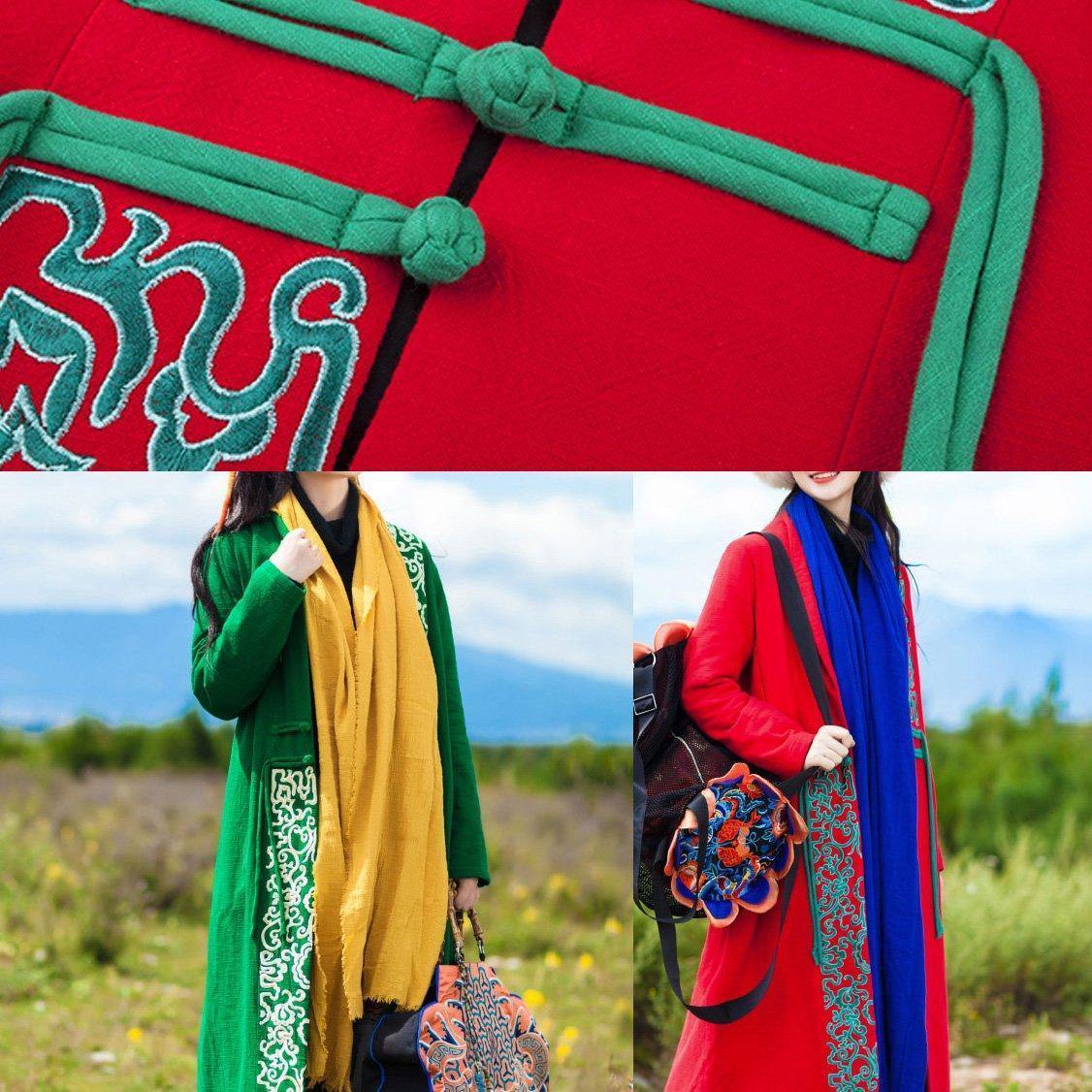 Red Coat Oversized Down Jacket Embroidery Winter Overcoat