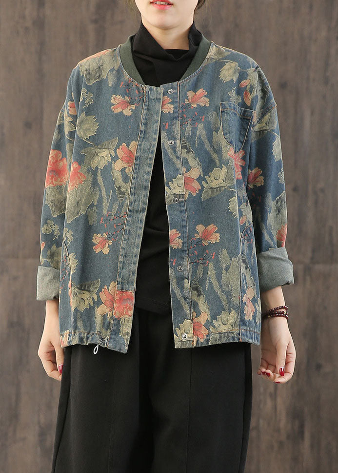 Retro Print Button Fall Denim Coat