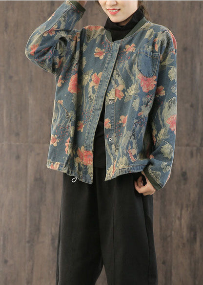Retro Print Button Fall Denim Coat