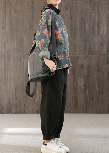 Retro Print Button Fall Denim Coat