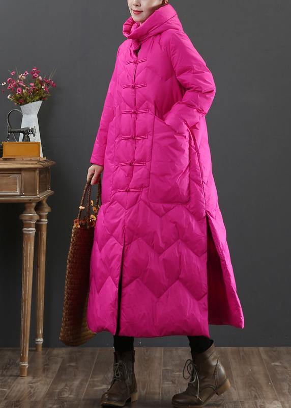 Rose Warm Winter Coat Loose Fitting Parka Hooded Chinese Button Warm Outwear