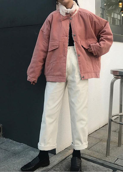 Snow Jackets Stand Collar Overcoat Pink Winter Parkas