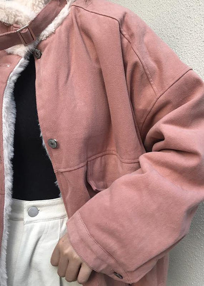 Snow Jackets Stand Collar Overcoat Pink Winter Parkas