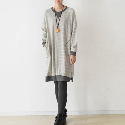 Striped Oversized Dress Cotton Shirt Dresses Pullover Caftans