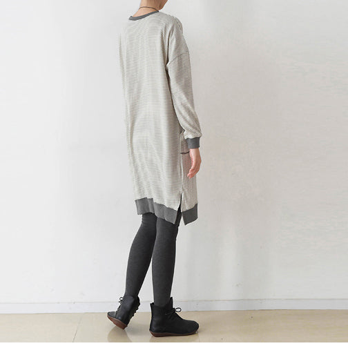 Striped Oversized Dress Cotton Shirt Dresses Pullover Caftans