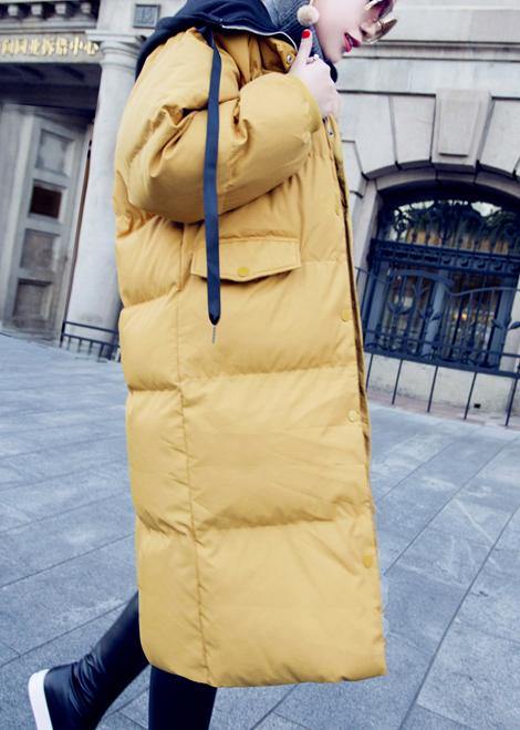 Down Jacket Overcoat Yellow Hooded Drawstring Down Jacket Woman
