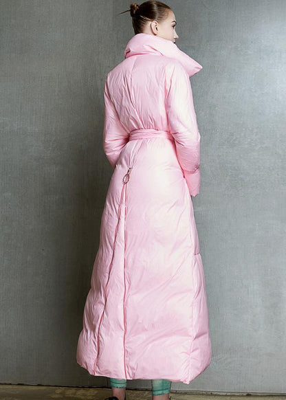 Winter Jacket Tie Waist Coats Pink Lapel Collar Warm Winter Coat