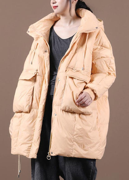 Yellow Down Jacket Woman Loose-fitting Winter Parka Hooded Batwing Sleeve Coats