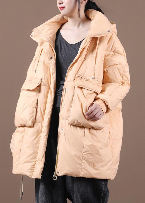 Yellow Down Jacket Woman Loose-fitting Winter Parka Hooded Batwing Sleeve Coats