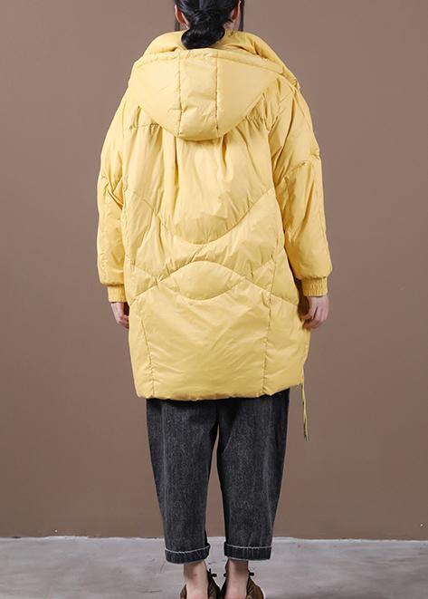 Yellow Down Jacket Woman Loose-fitting Winter Parka Hooded Batwing Sleeve Coats