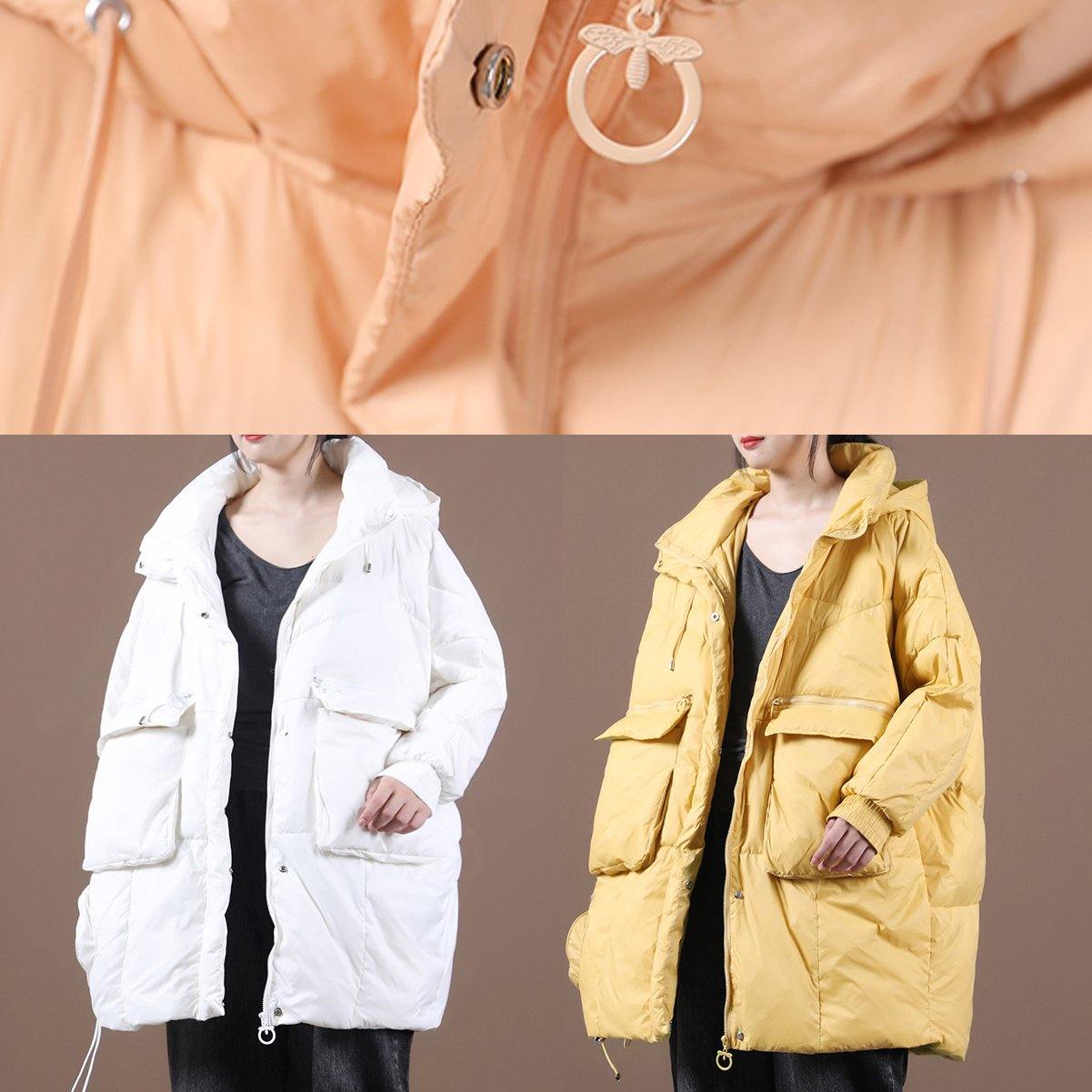 Yellow Down Jacket Woman Loose-fitting Winter Parka Hooded Batwing Sleeve Coats