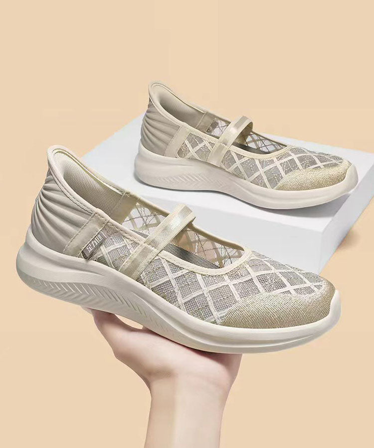 Champagne Breathable Mesh Splicing Flat Shoes for