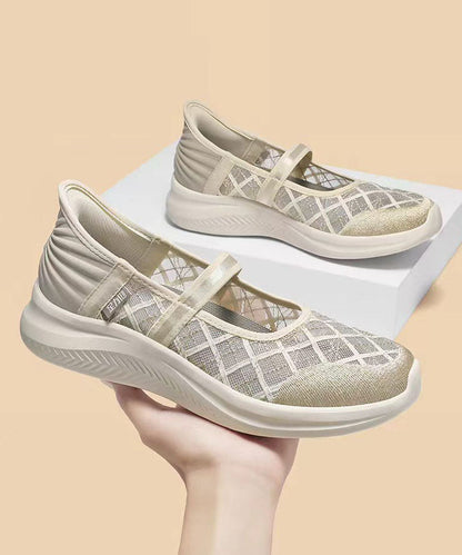Champagne Breathable Mesh Splicing Flat Shoes for