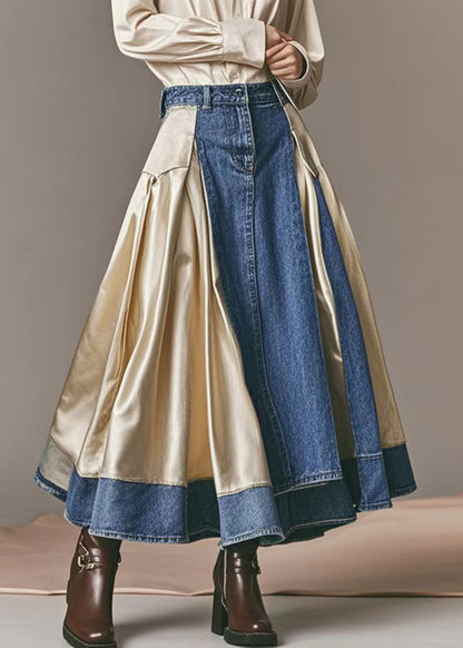 Champagne Patchwork Denim Skirts Exra Large Hem Fall