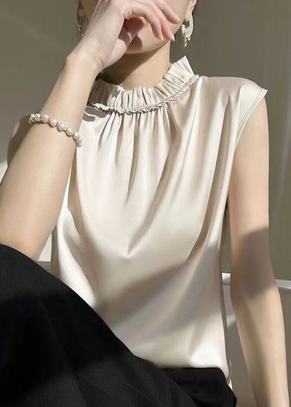 Champagne Silk Tops Ruffled Summer