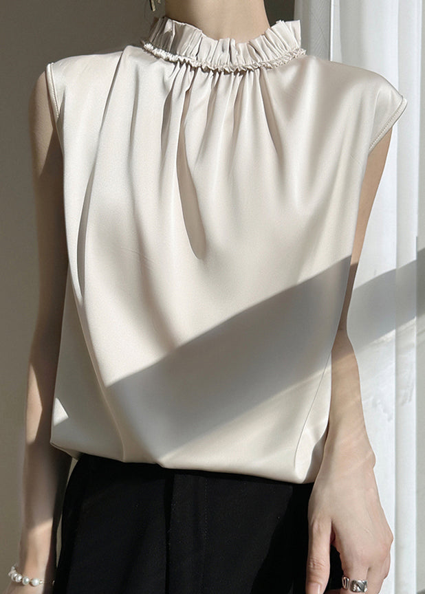 Champagne Silk Tops Ruffled Summer