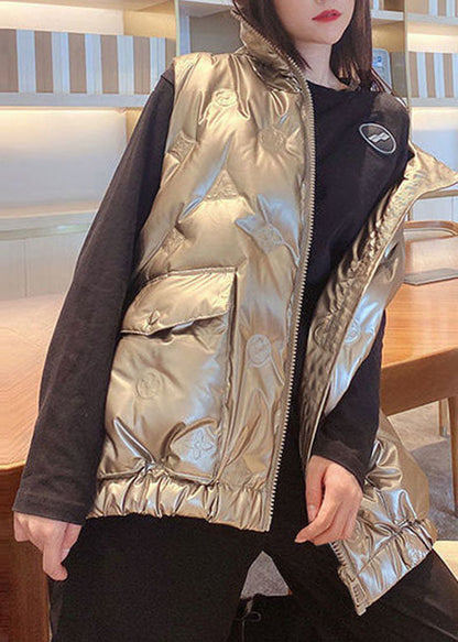 Champagne Zip Up Pockets Duck Down Winter Down Vest