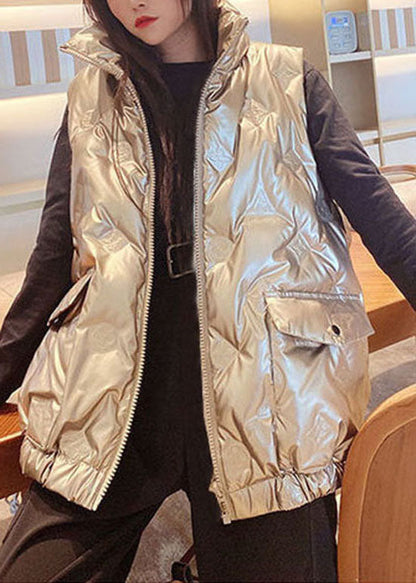 Champagne Zip Up Pockets Duck Down Winter Down Vest