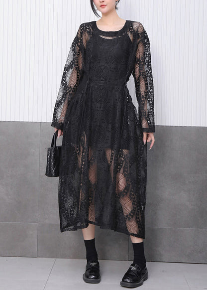 All Black Ensemble Featuring Lace Jacquard Dress Fall