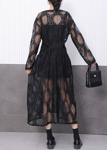All Black Ensemble Featuring Lace Jacquard Dress Fall