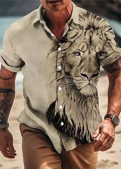 Apricot Animal Print Button Cotton Shirts Summer