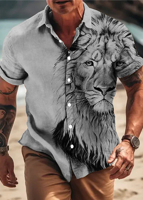 Apricot Animal Print Button Cotton Shirts Summer