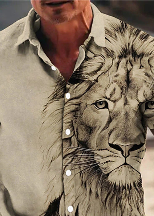 Apricot Animal Print Button Cotton Shirts Summer