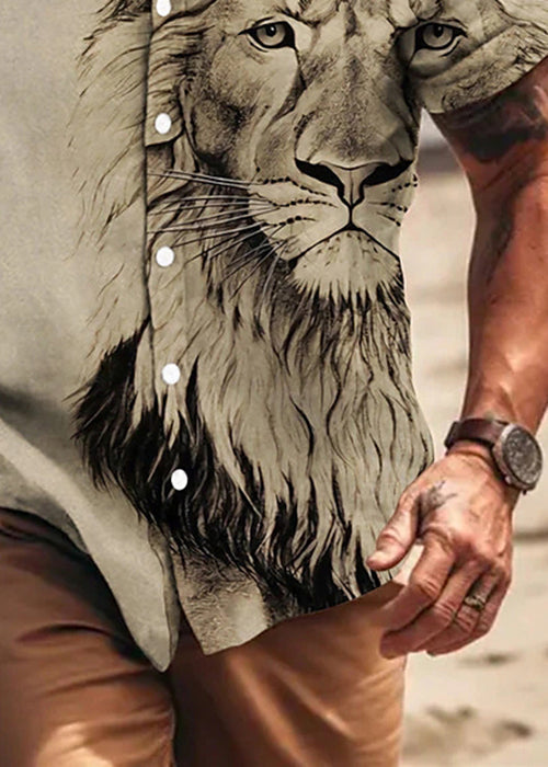 Apricot Animal Print Button Cotton Shirts Summer