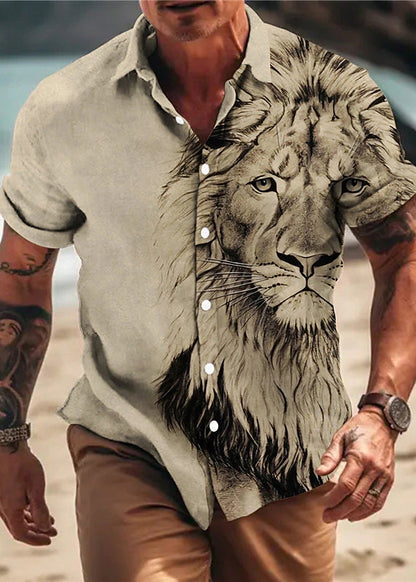 Apricot Animal Print Button Cotton Shirts Summer