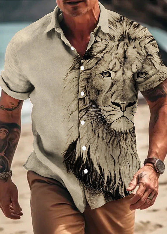 Apricot Animal Print Button Cotton Shirts Summer