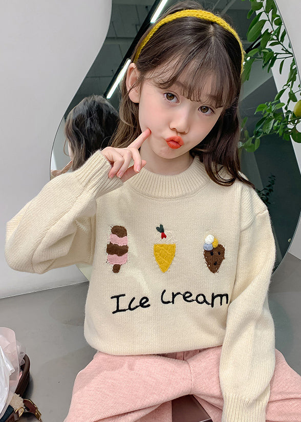 Apricot Applique Thick Cotton Knit Kids Sweaters Spring