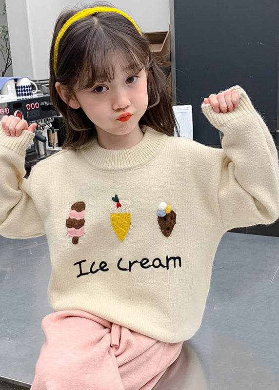 Apricot Applique Thick Cotton Knit Kids Sweaters Spring