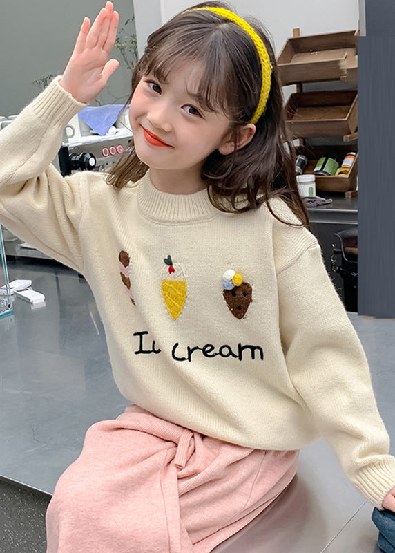 Apricot Applique Thick Cotton Knit Kids Sweaters Spring