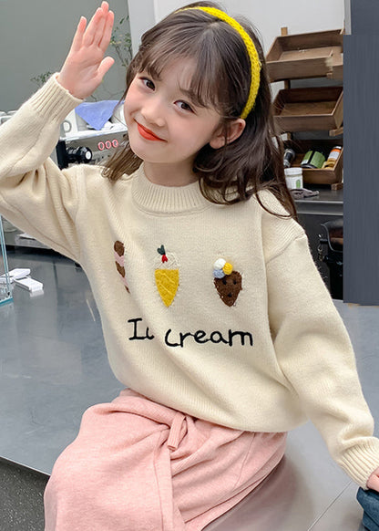 Apricot Applique Thick Cotton Knit Kids Sweaters Spring