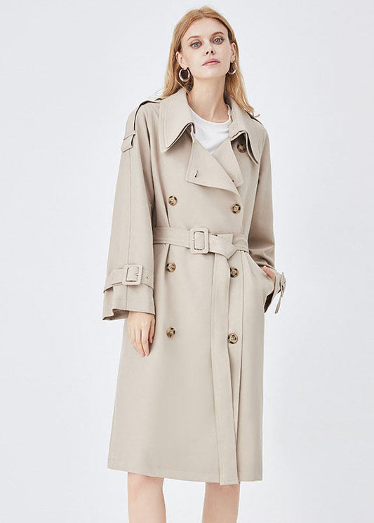 Apricot Double-layer Collar Double Breast Cotton Cinch Trench Spring