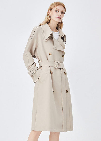 Apricot Double-layer Collar Double Breast Cotton Cinch Trench Spring
