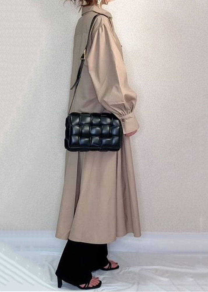Apricot Peter Pan Collar Wrinkled Patchwork Cotton Long Shirt Trench Spring
