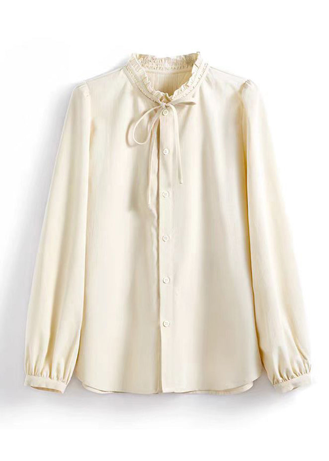 Apricot Ruffled Patchwork Button Shirt Fall
