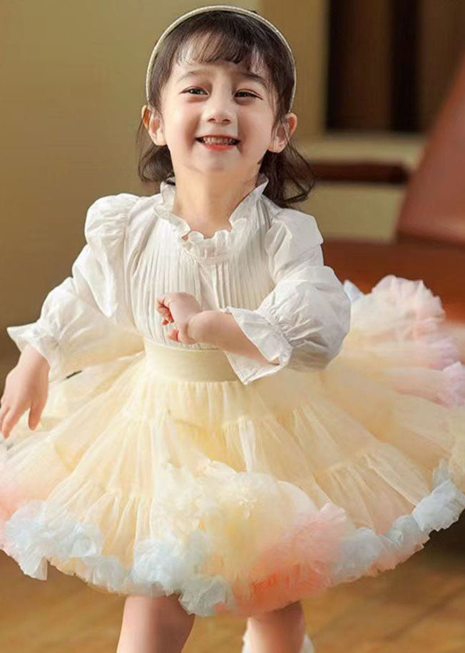 Apricot Ruffled Patchwork Tulle Kids Skirts Summer