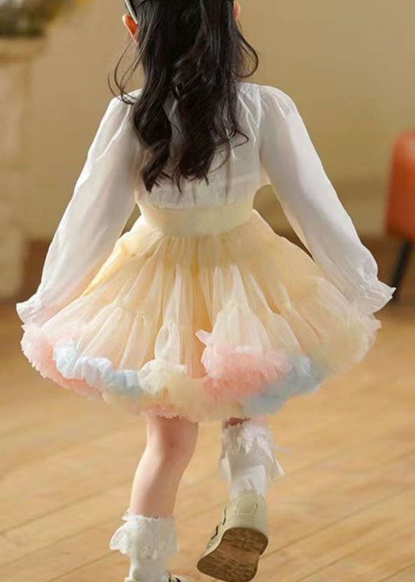 Apricot Ruffled Patchwork Tulle Kids Skirts Summer
