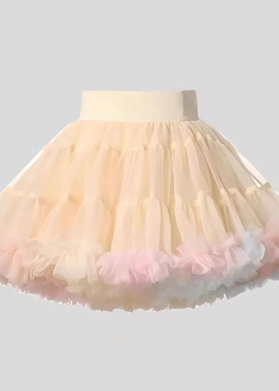 Apricot Ruffled Patchwork Tulle Kids Skirts Summer