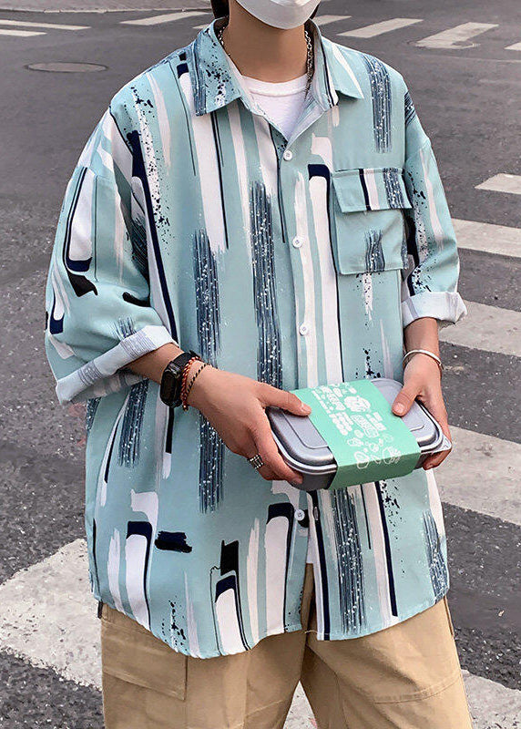 Apricot Striped Button Ice Silk Shirt Bracelet Sleeve
